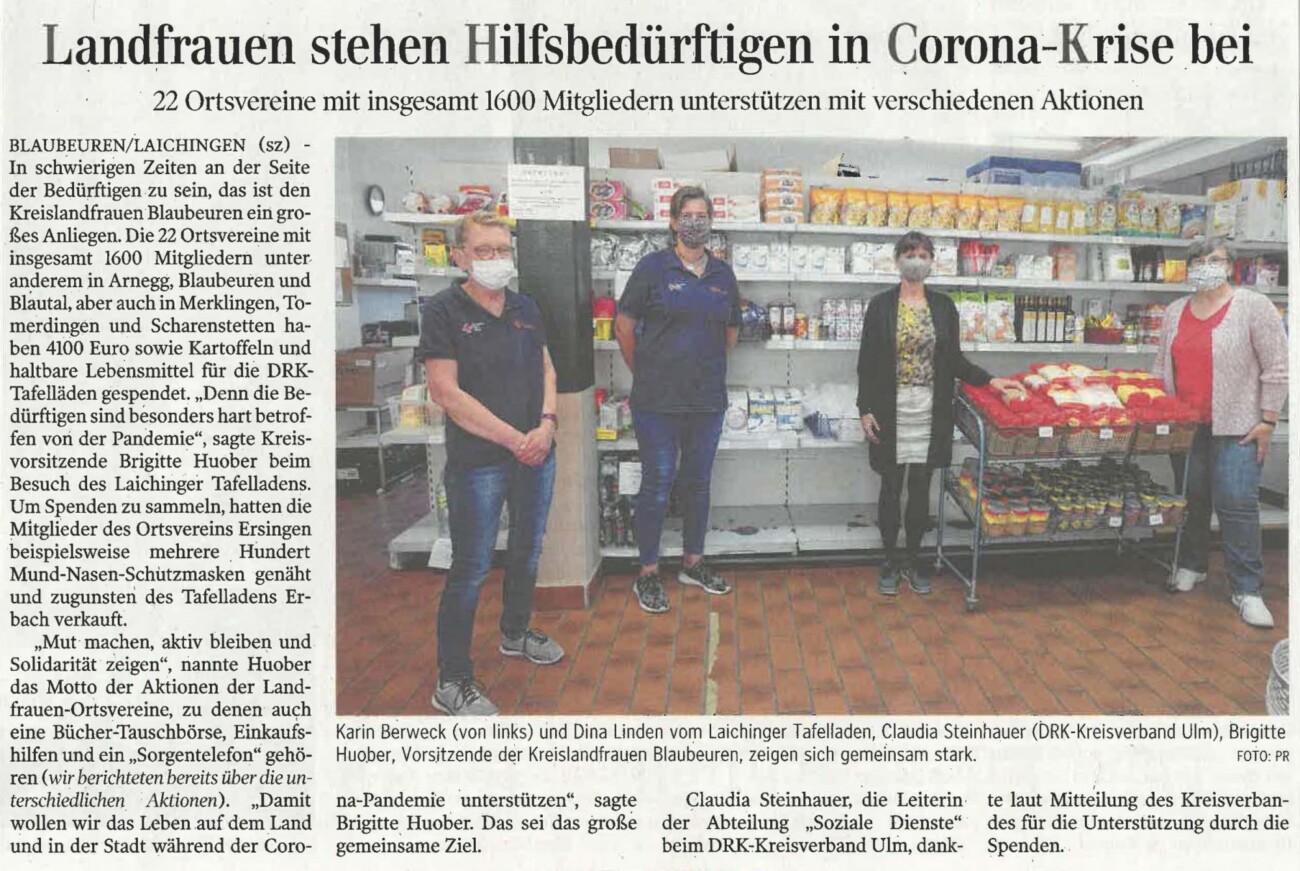 KreisLandFrauen Blaubeuren spenden für DRK-Tafelläden