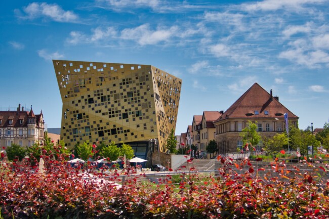 Blumen mit Gebäude im Hintergrnd