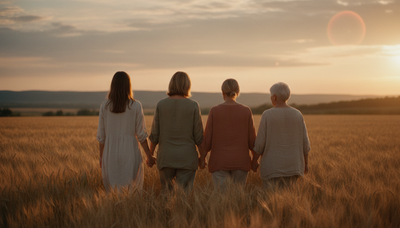 vier Frauen unterschiedlichen Alters vor Horizont